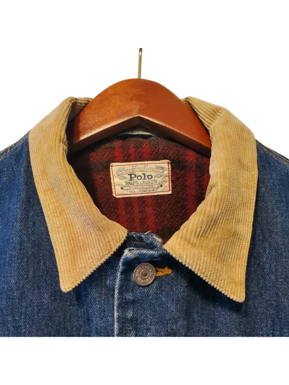 Vtg Polo Ralph Lauren Medium Denim Jacket Blanket Lined Wool Corduroy Made In US